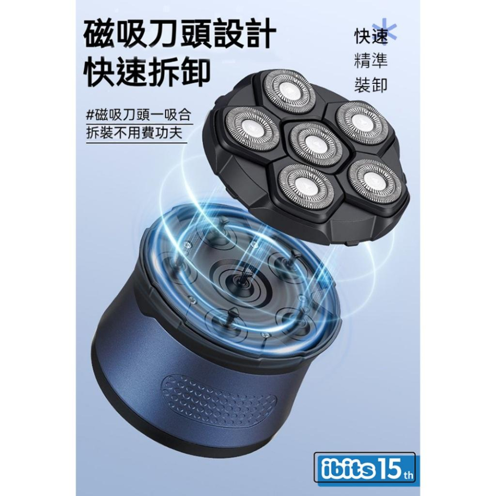ibits Mericle 六刀頭電動刮鬍刀 可剃光頭 全身水洗 LED數顯 乾濕兩用 Type-C充電 YC808-細節圖6