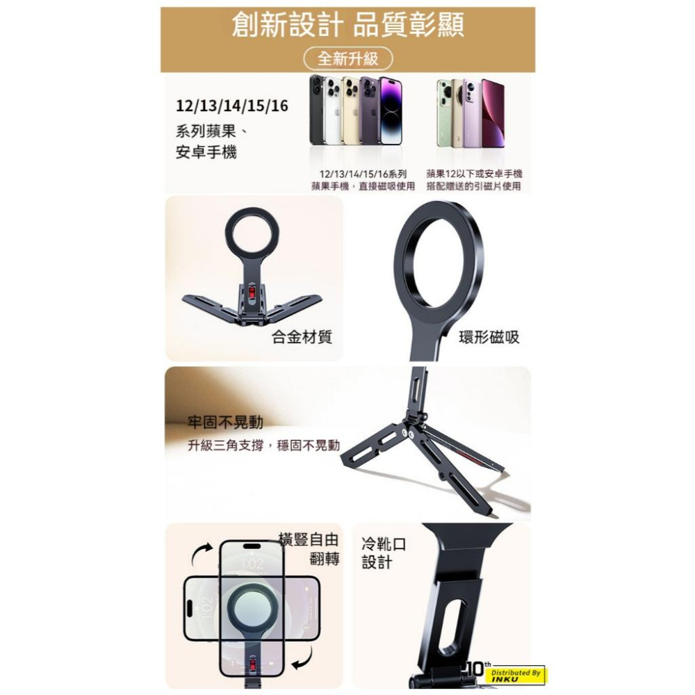 ibits D67 Magsafe磁吸三腳手機支架 折疊收納 桌面手持阿卡底座-細節圖6