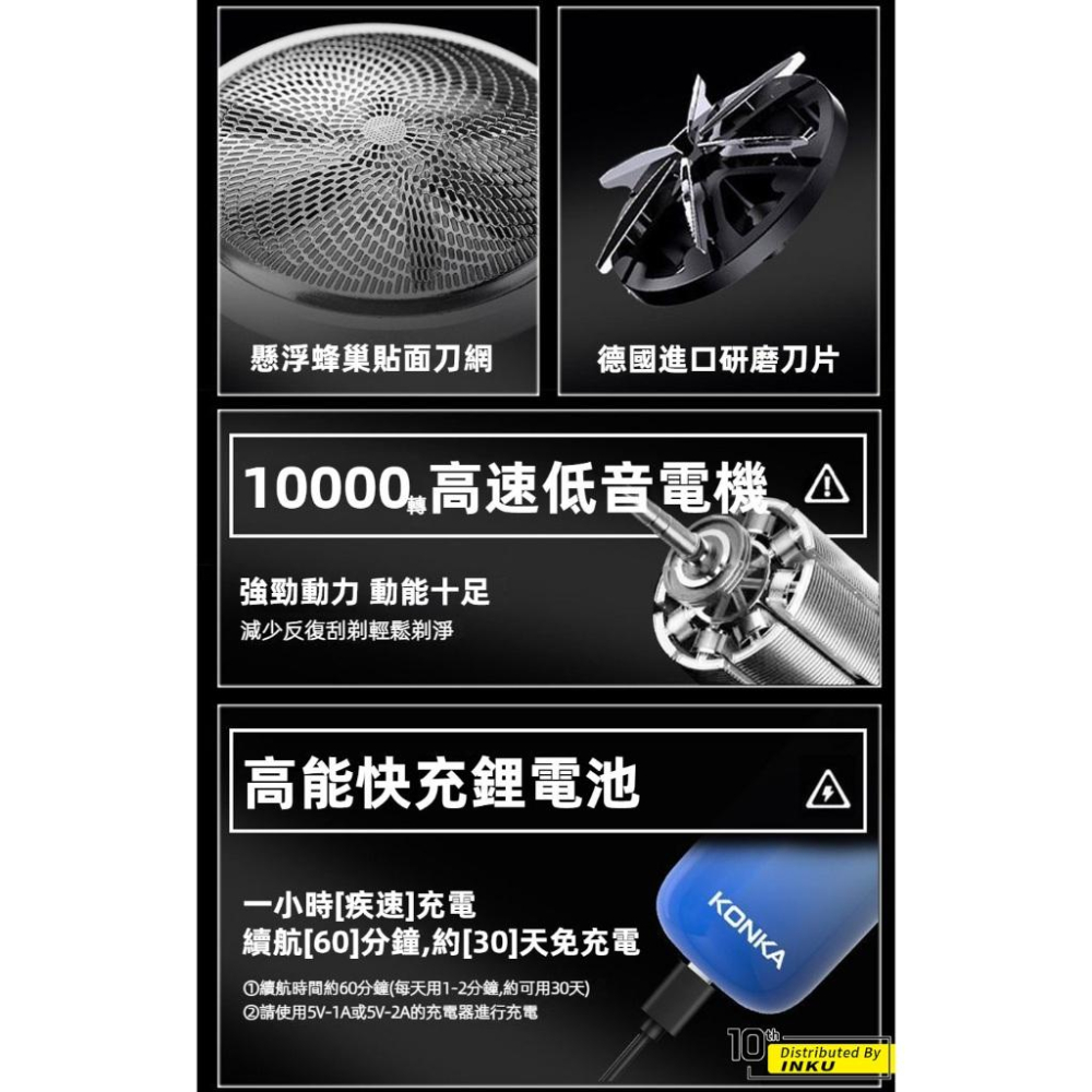 KONKA康佳 漸變電動刮鬍刀 TypeC充電 IPX6防水 德國研磨刀片 KTXD-0808-T-細節圖5