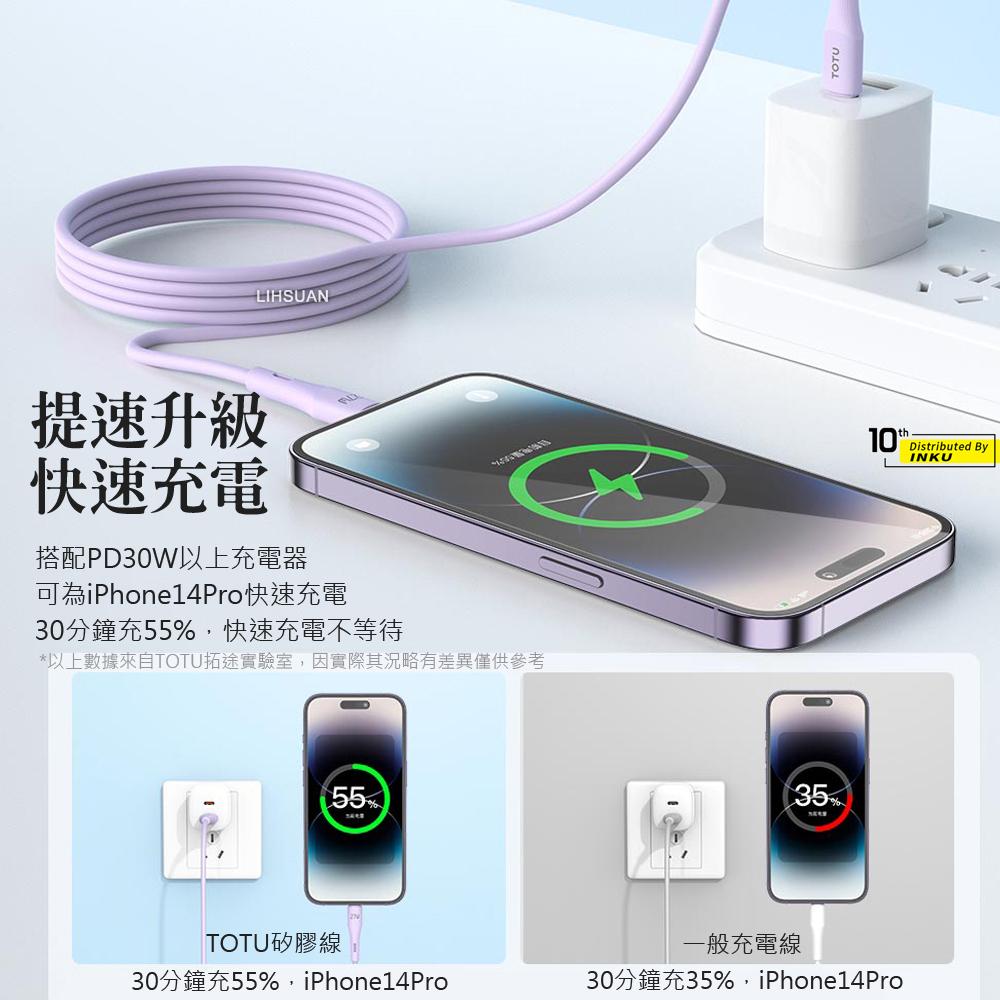 TOTU 拓途 膚感 液態矽膠充電線 蘋果PD TypeC 快充傳輸線 1M 2M-細節圖5