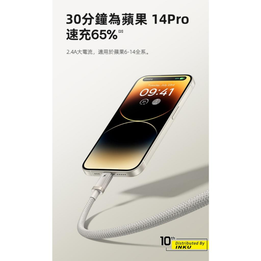 倍思 鈦合金 USB to iP充電線 2.4A快充 480Mbps 尼龍編織 1m 2m-細節圖4