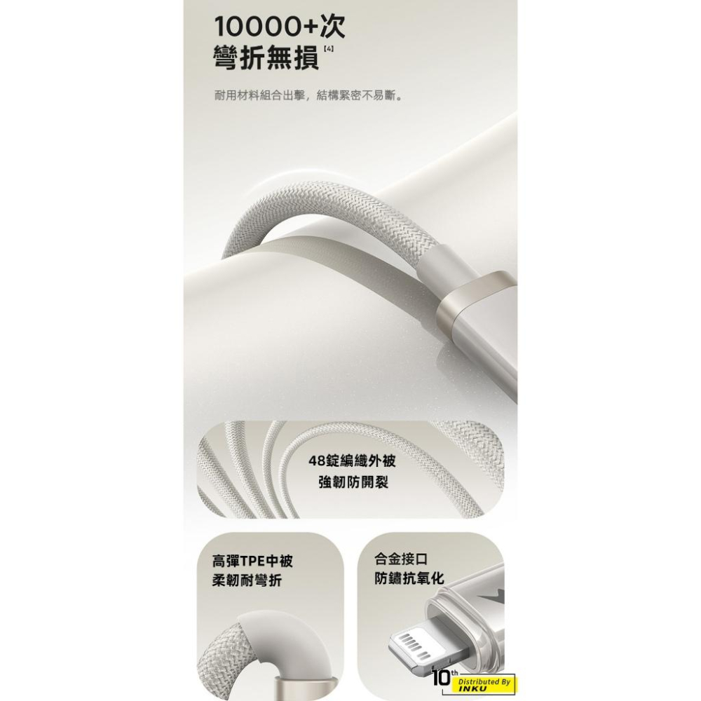 倍思 鈦合金 USB to iP充電線 2.4A快充 480Mbps 尼龍編織 1m 2m-細節圖7
