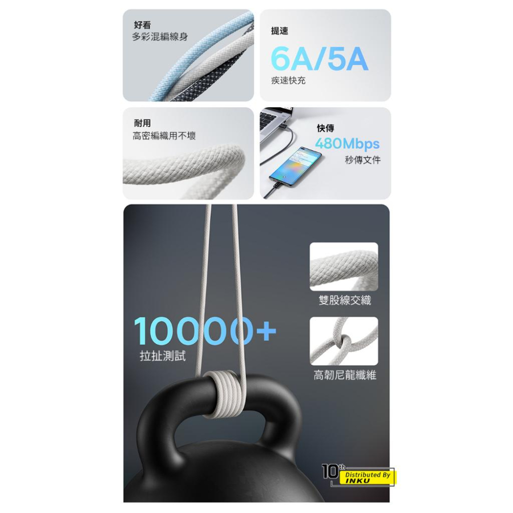 倍思 靈動系列 100W快充線 USB to TypeC 1m 2m-細節圖4