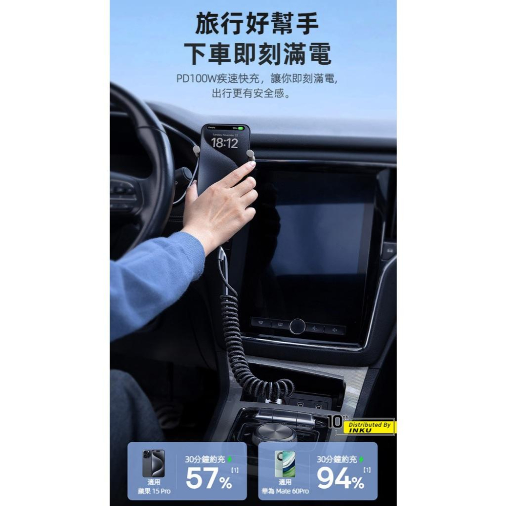 倍思 魚眼車用彈簧快充線 TypeC to TypeC 100W 導航通話高效便攜 1m-細節圖4