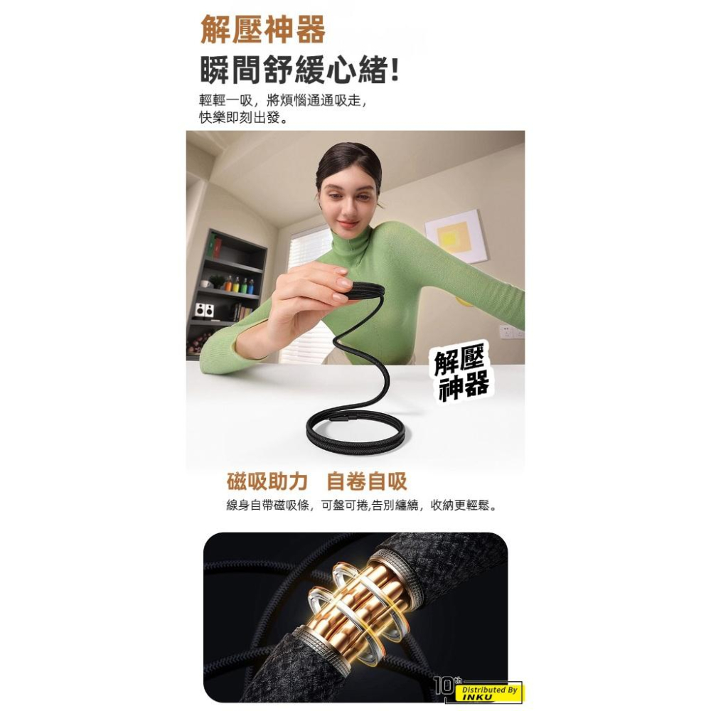 倍思 鎢金磁吸快充線 TypeC to TypeC PD100W 鋅合金編織線身 1m-細節圖5