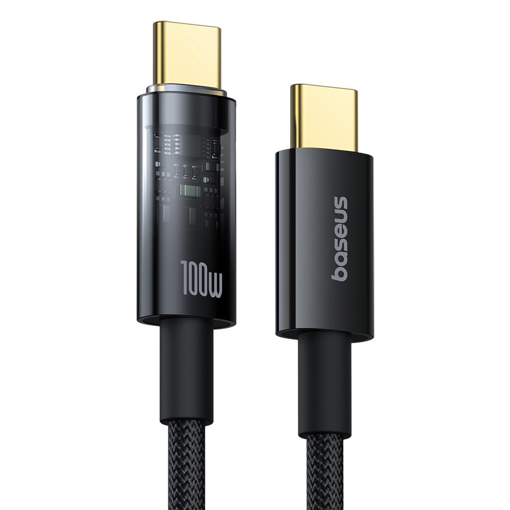 倍思 探索者智能斷電快充線 TypeC to TypeC 100W 導航通話 透明外殼-細節圖2