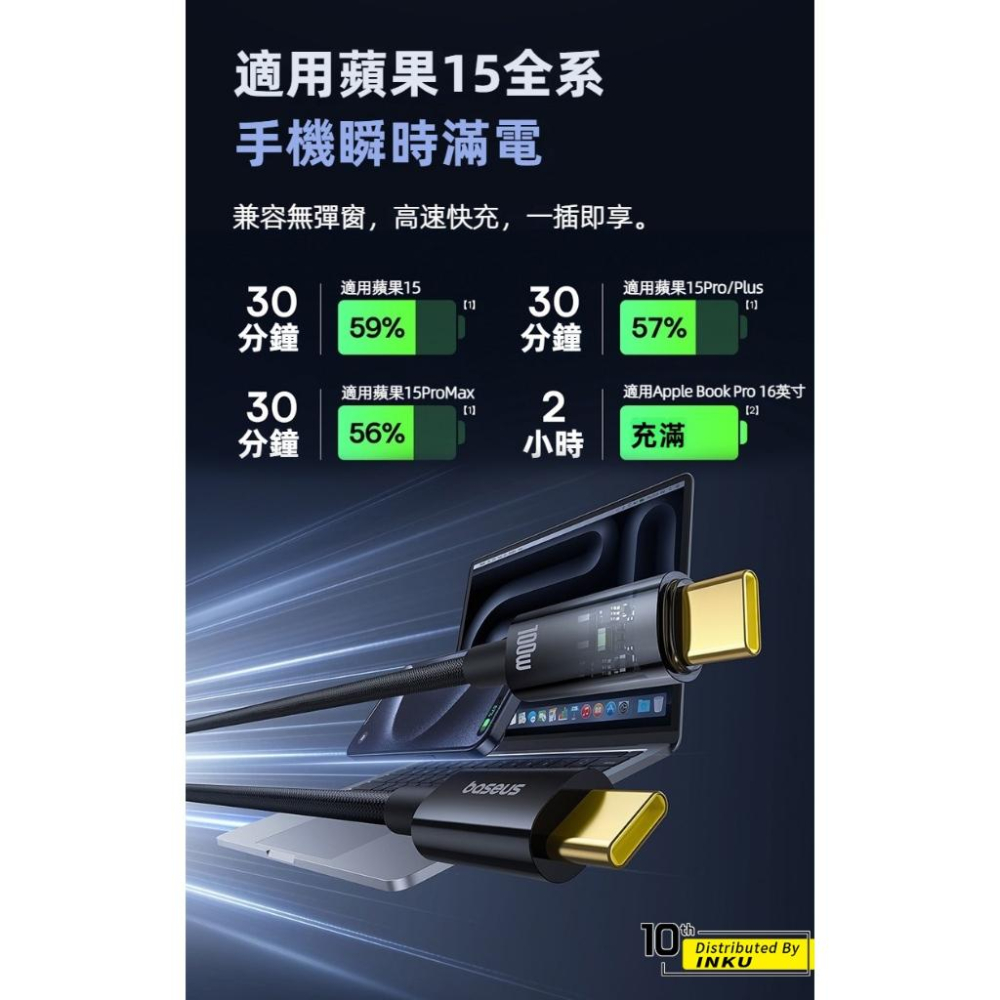 倍思 探索者智能斷電快充線 TypeC to TypeC 100W 導航通話 透明外殼-細節圖6
