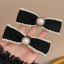 ❤︎ 妞仔小舖 台灣現貨 復古法式小珍珠花邊彈跳髮夾【髮飾、髮夾、抓夾、鯊魚夾、大腸圈】-細節圖2
