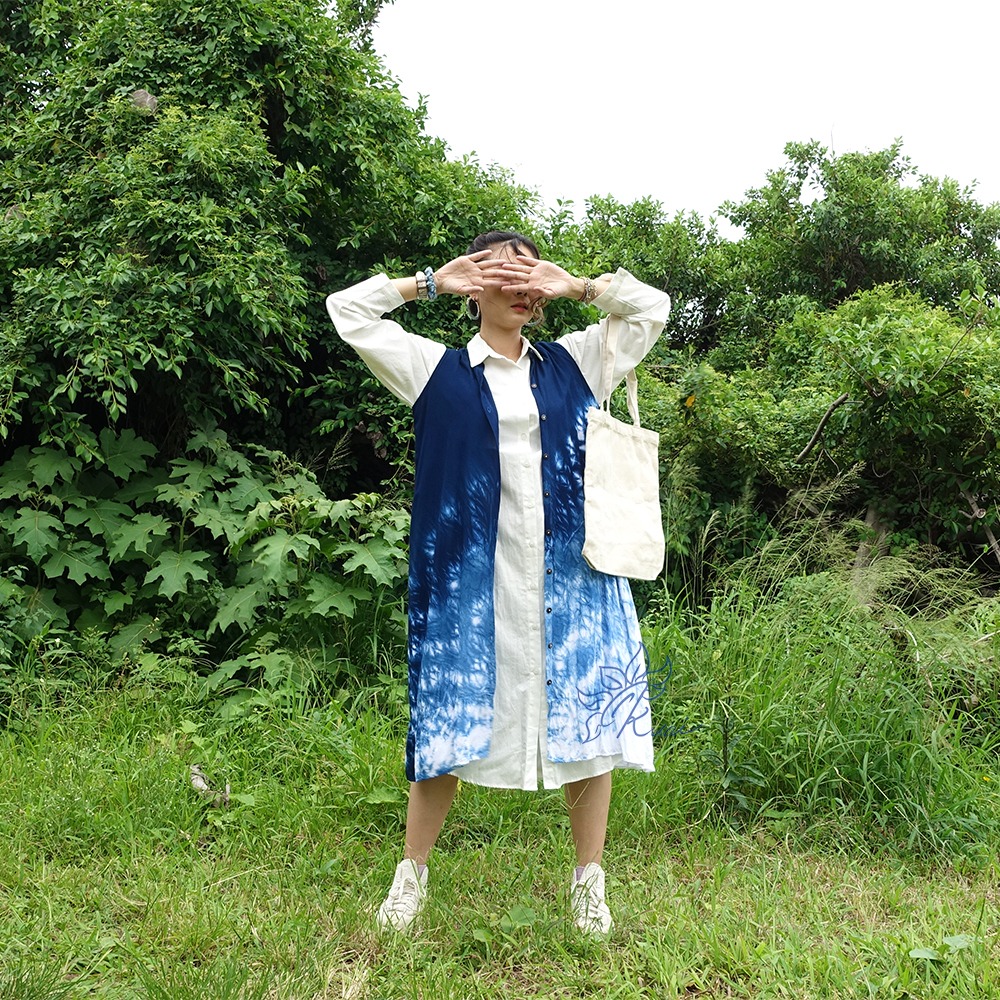藍染立領涼沙罩衫-細節圖2