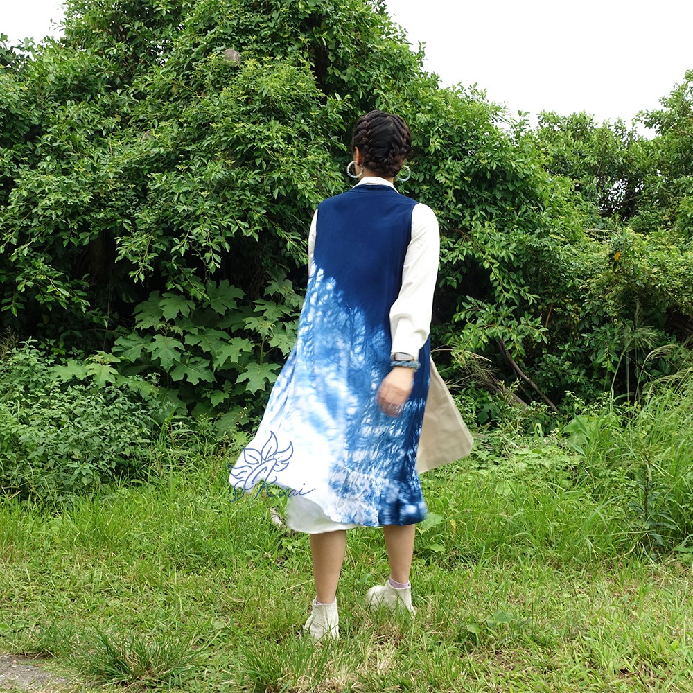 藍染立領涼沙罩衫-細節圖3