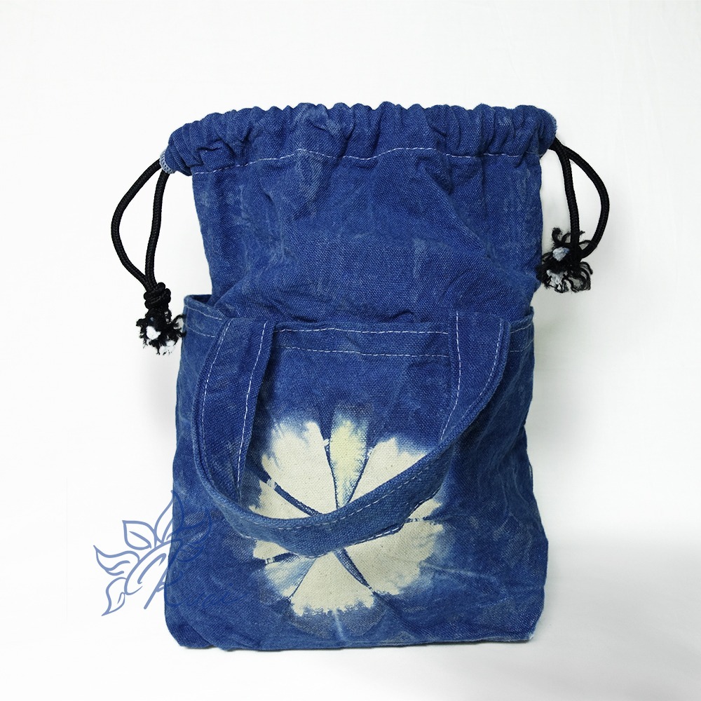 藍染手提束口百搭包-細節圖2