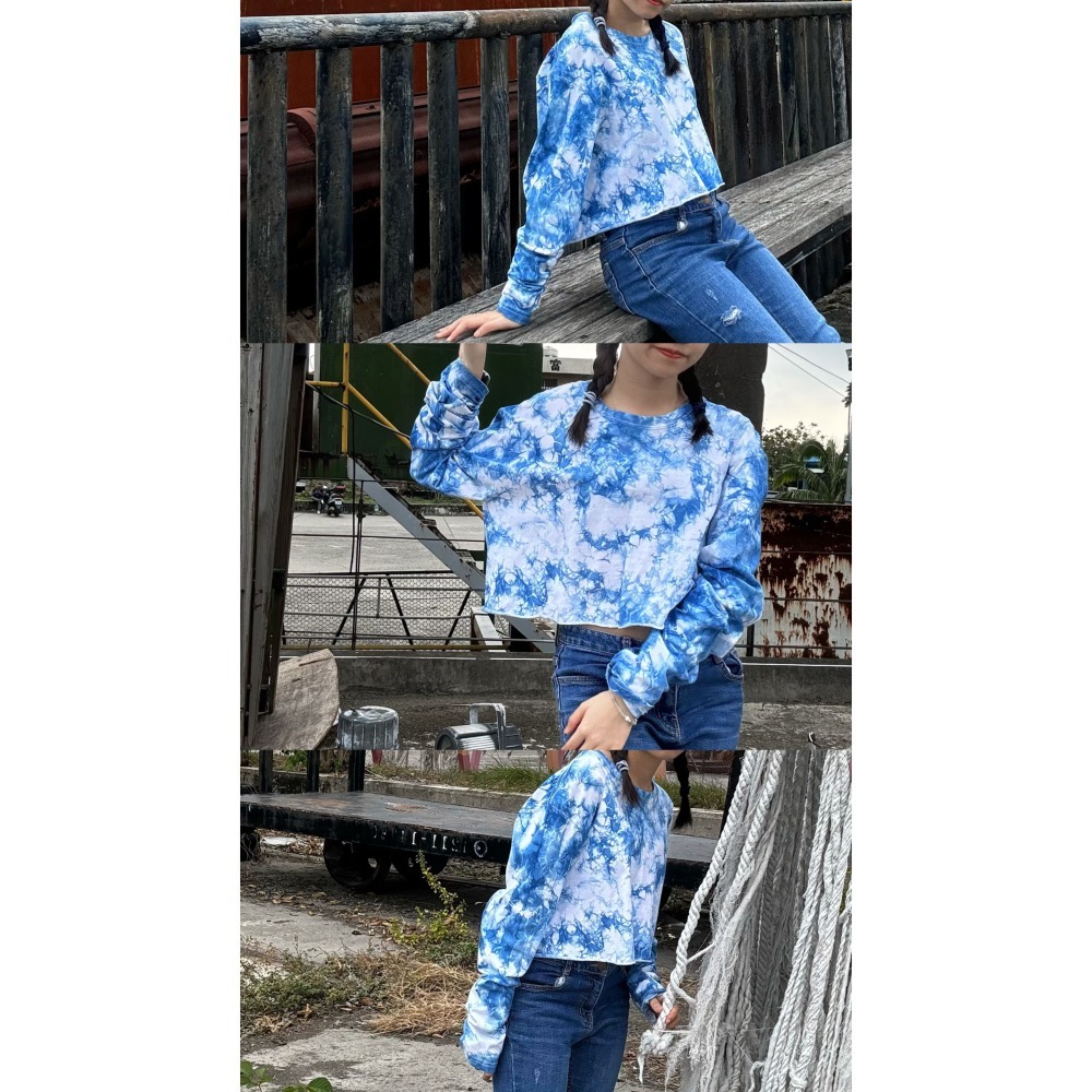 藍染短版長袖-細節圖5