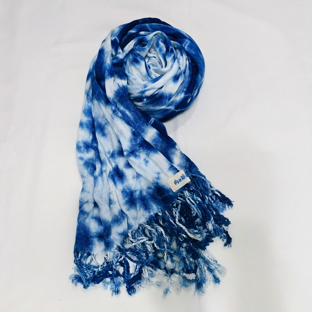 藍染嫘縈圍巾(大條)-細節圖3