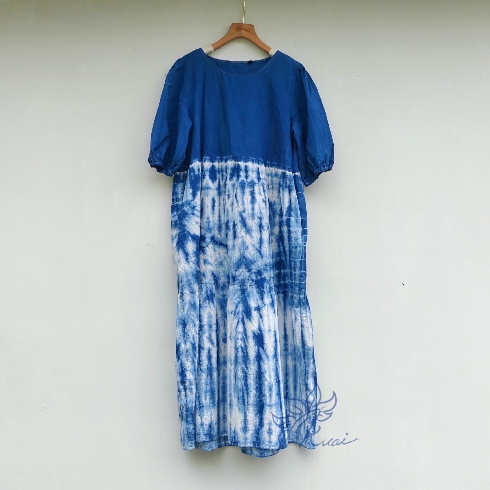 藍染公主七分袖洋裝(尺寸請結帳時備註)-細節圖6