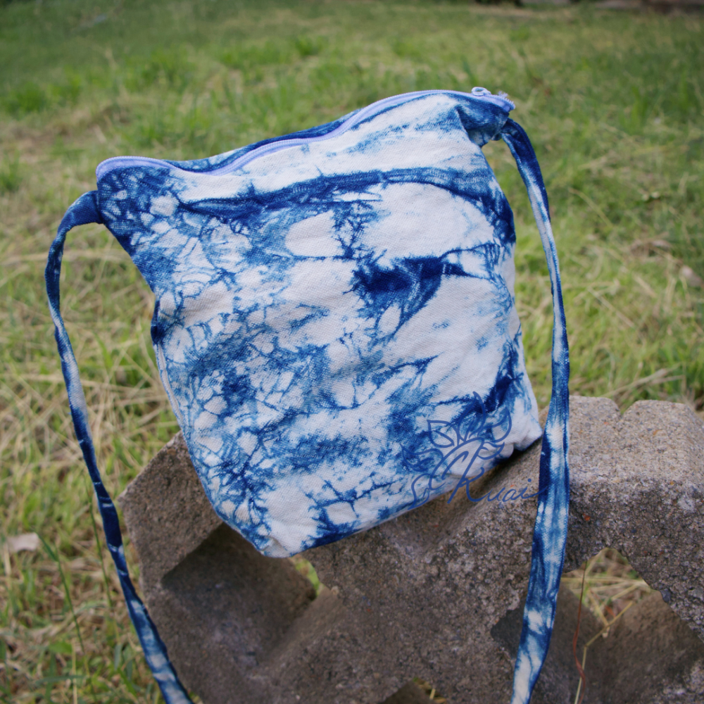 藍染拉鍊大側背包-細節圖2