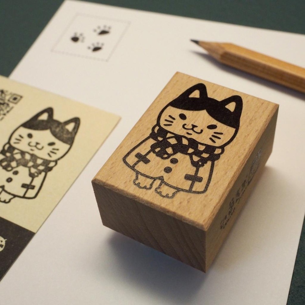 【白色吉米】- 大衣吉米貓 木頭印章-細節圖2