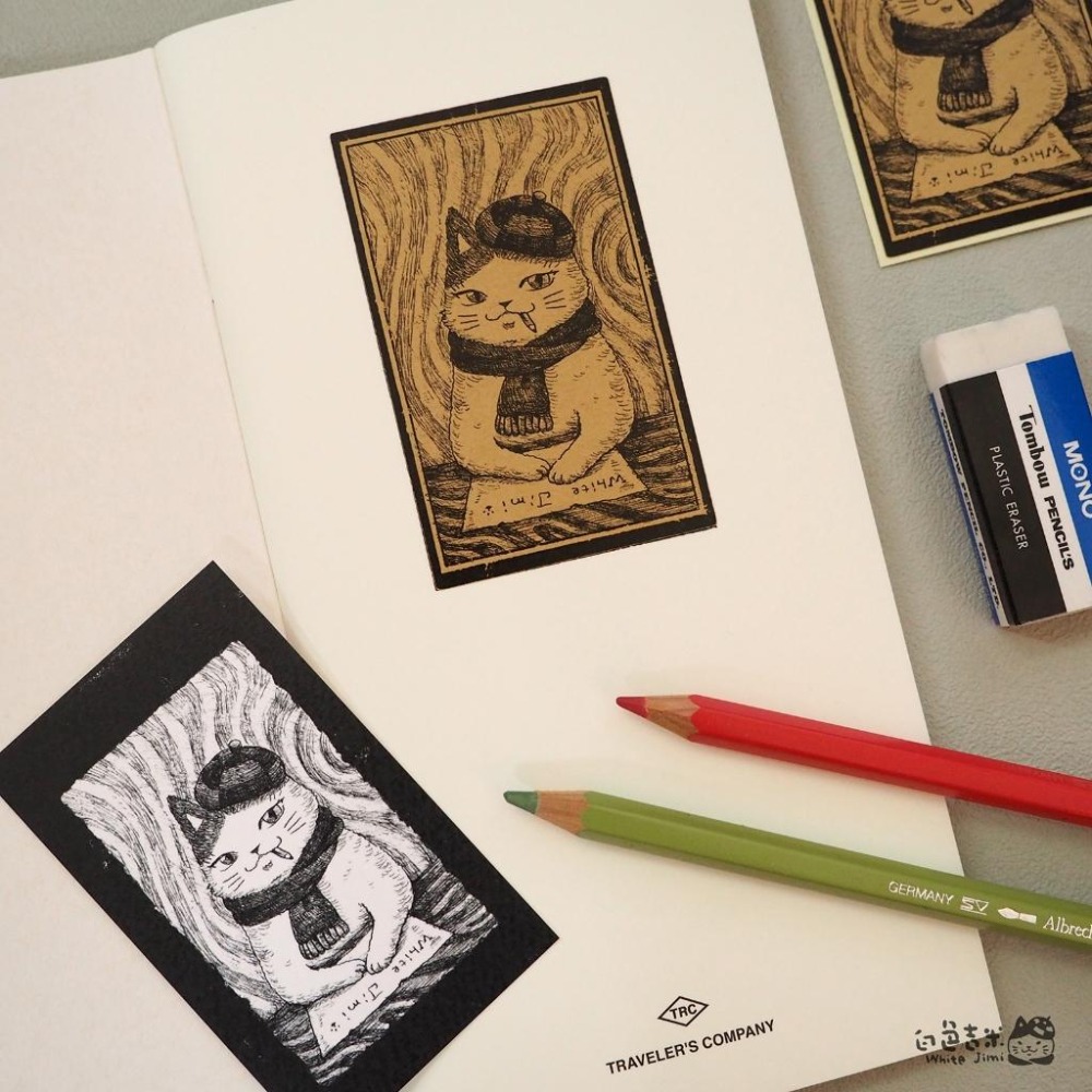 【白色吉米】- 小畫家吉米貓 牛皮貼紙  手帳貼紙-細節圖2