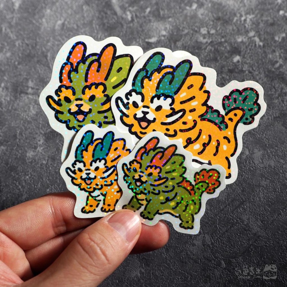 【白色吉米】- 炸毛龍 - 彩鑽防水小貼紙-細節圖2