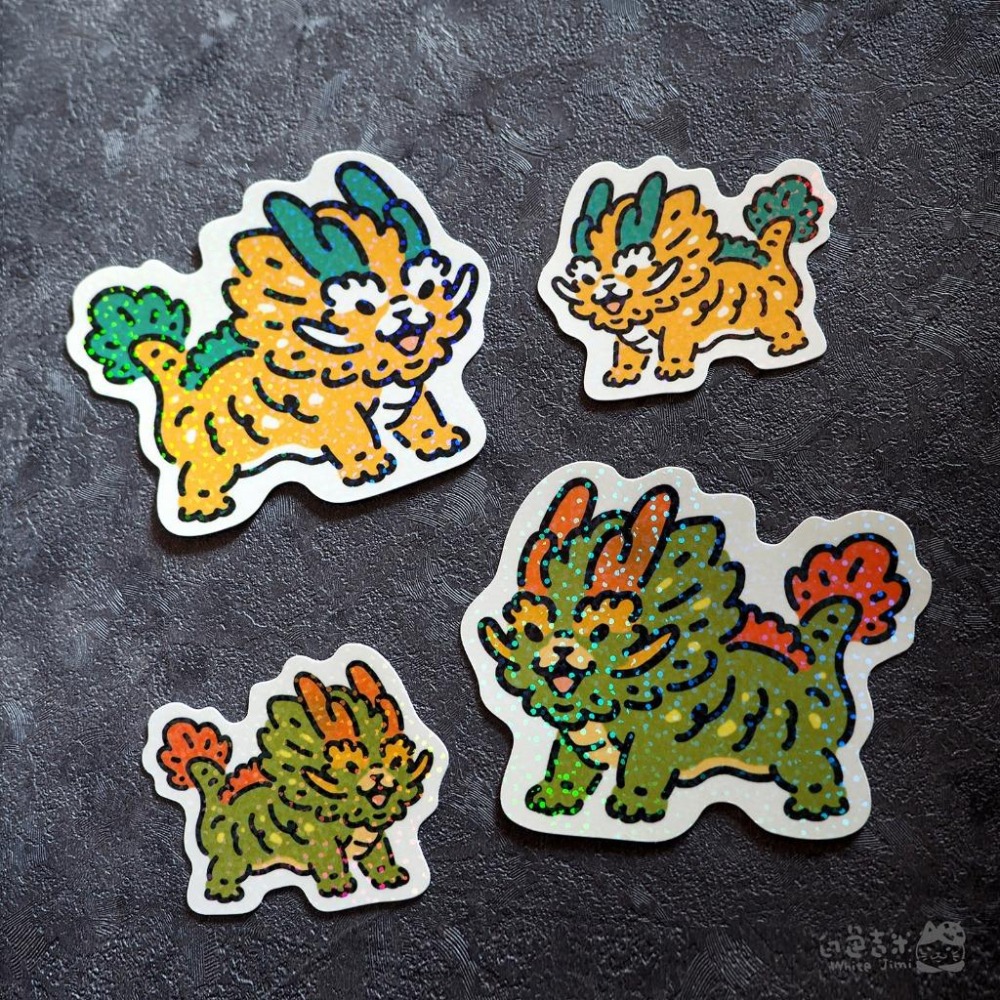 【白色吉米】- 炸毛龍 - 彩鑽防水小貼紙-細節圖3