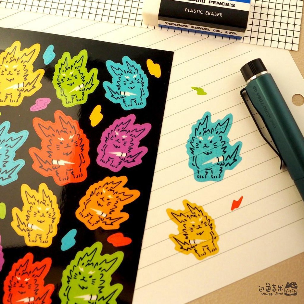 【白色吉米】- 閃電貓 防水透明小貼紙-細節圖2