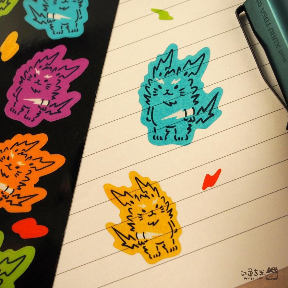【白色吉米】- 閃電貓 防水透明小貼紙-細節圖3