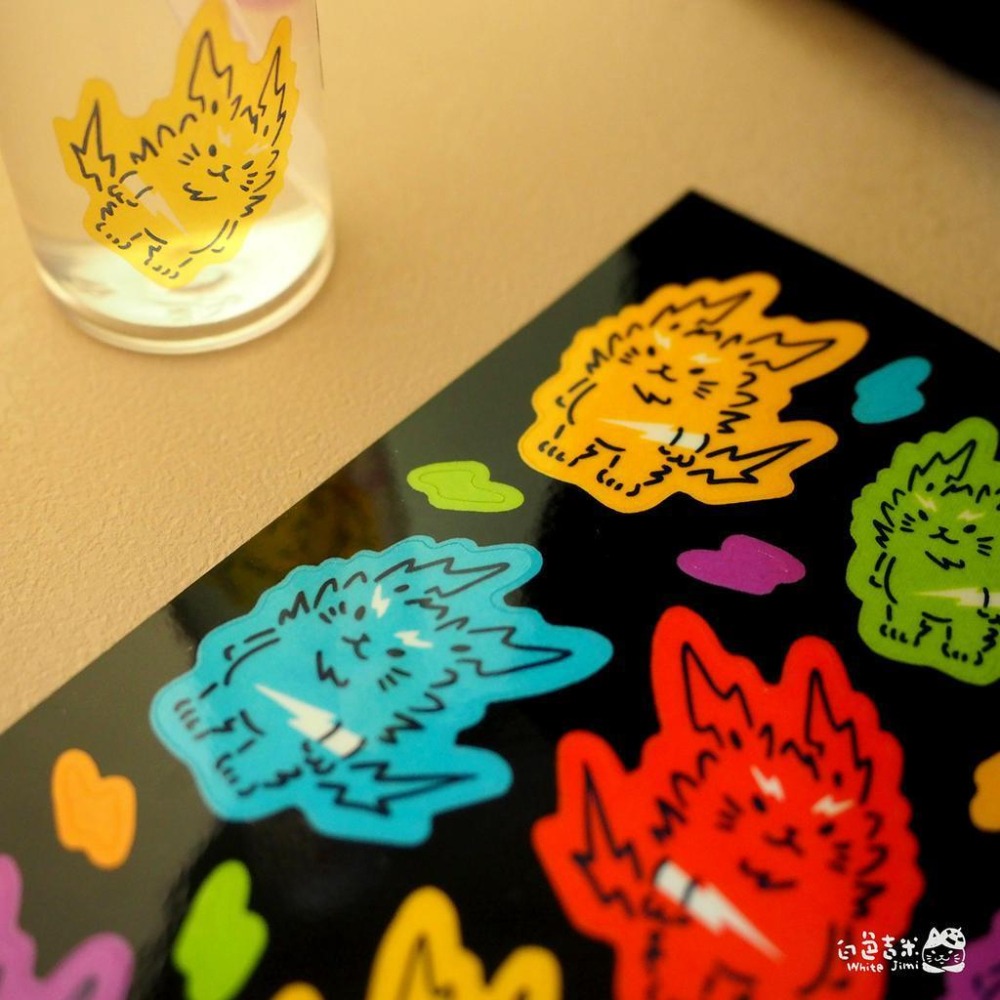 【白色吉米】- 閃電貓 防水透明小貼紙-細節圖4