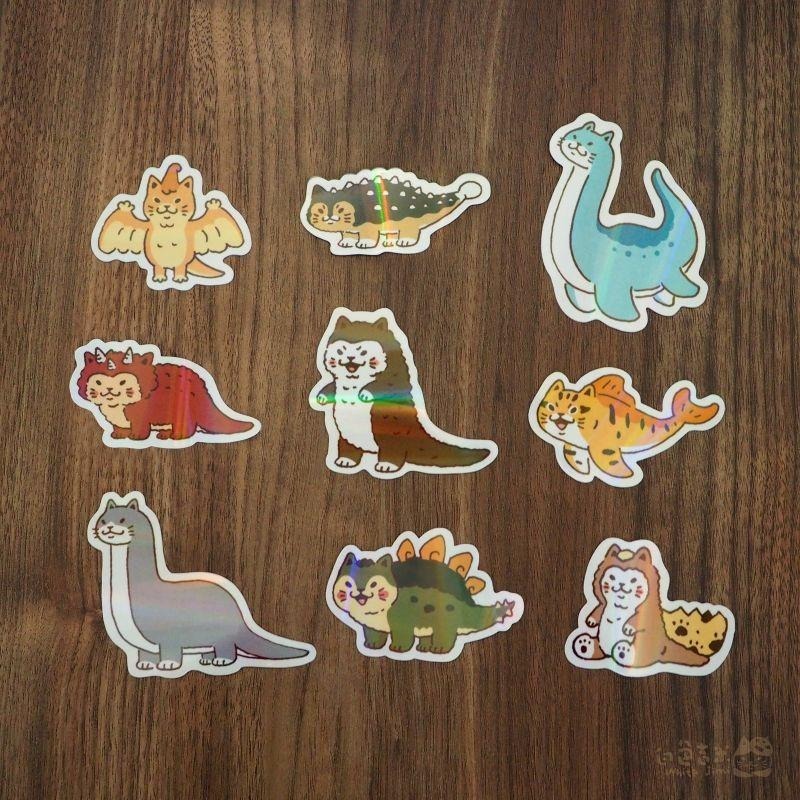 【白色吉米】- 貓貓龍 彩虹珠光防水大貼紙  安全帽貼紙 行李箱貼紙-細節圖2