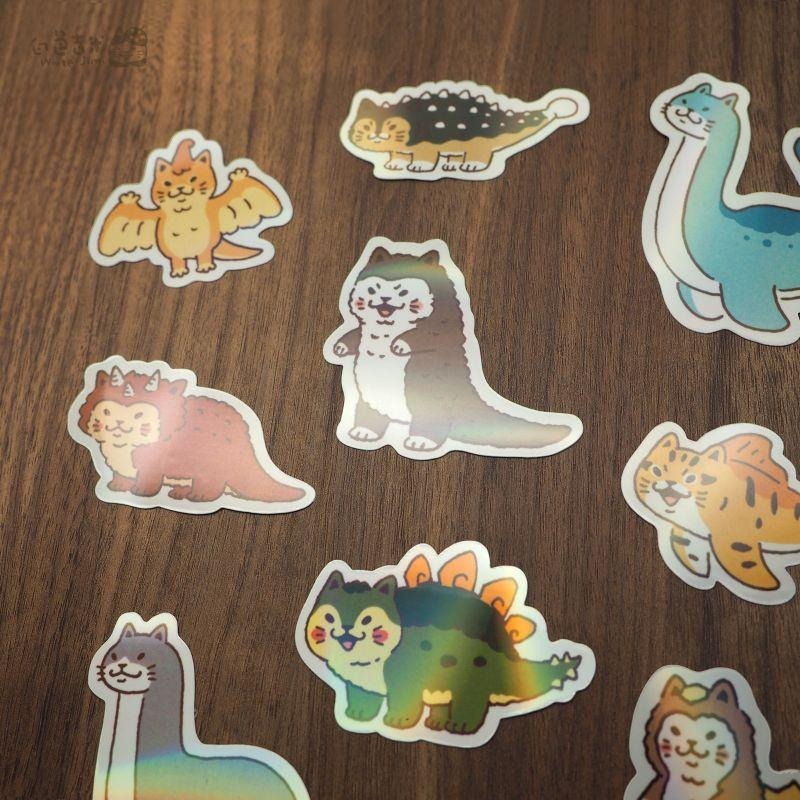 【白色吉米】- 貓貓龍 彩虹珠光防水大貼紙  安全帽貼紙 行李箱貼紙-細節圖3