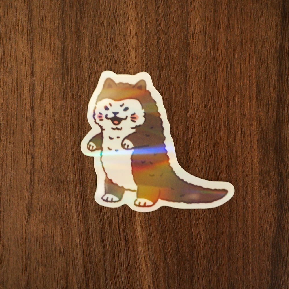 【白色吉米】- 貓貓龍 彩虹珠光防水大貼紙  安全帽貼紙 行李箱貼紙-規格圖3