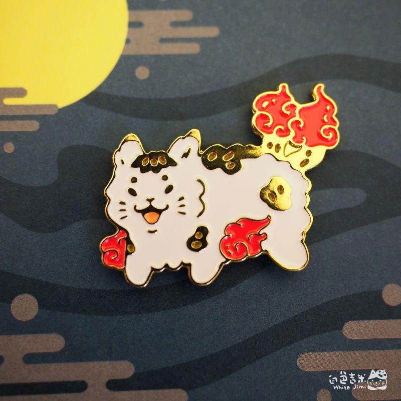 【白色吉米】- 貓又 貓貓大炸毛 金屬徽章 插畫徽章-細節圖3