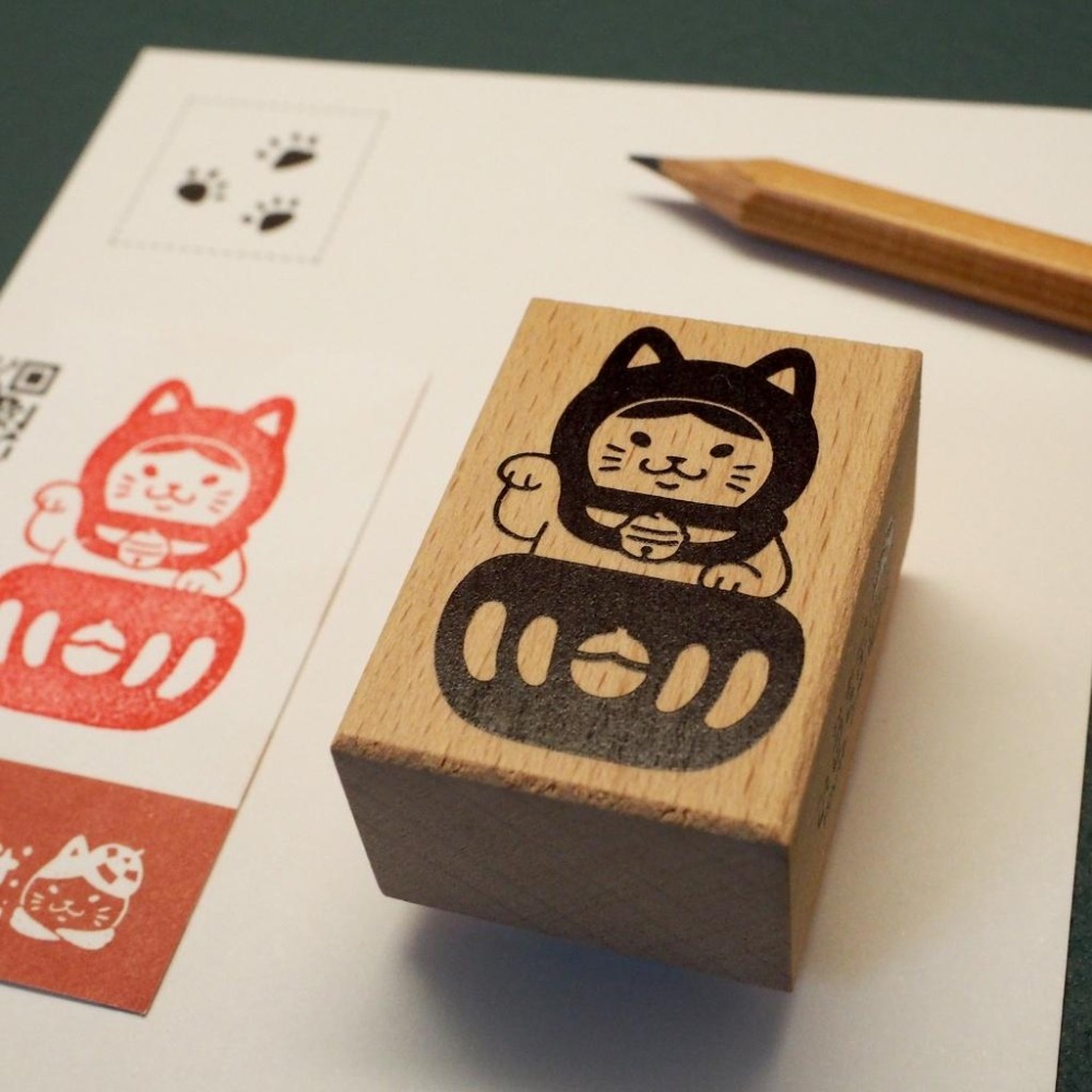 【白色吉米】- 新版達摩招財貓 木頭印章-細節圖2