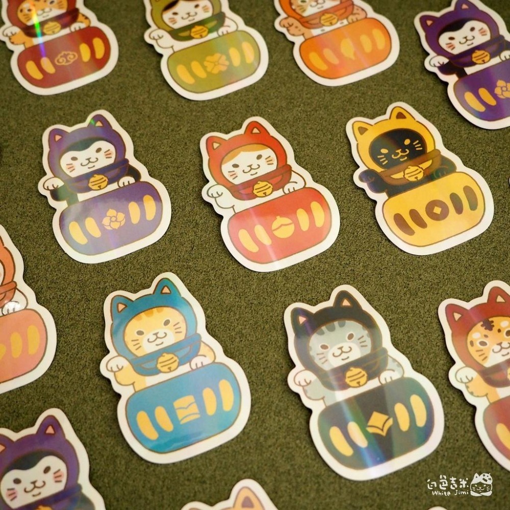 【白色吉米】- 達摩招財貓 彩虹防水大貼紙 機車貼紙 行李箱貼紙-細節圖2