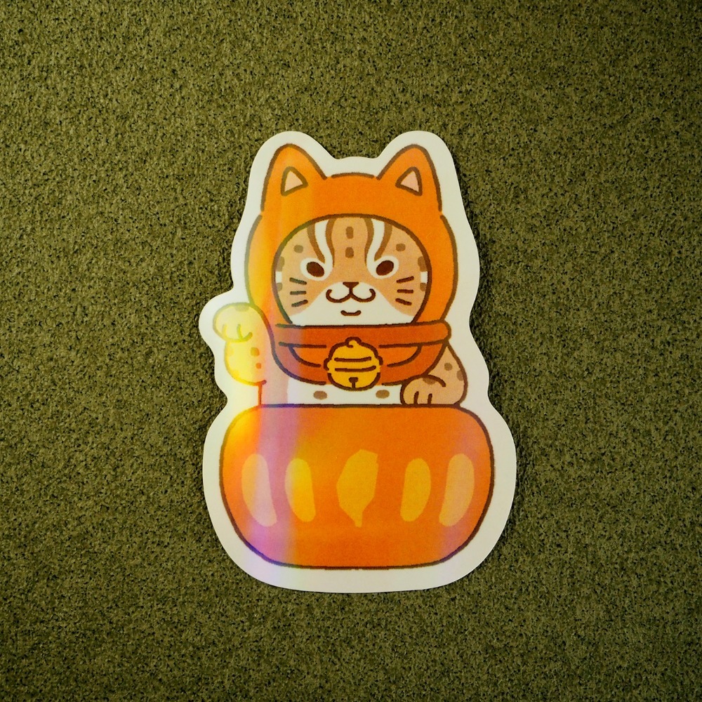 【白色吉米】- 達摩招財貓 彩虹防水大貼紙 機車貼紙 行李箱貼紙-規格圖3