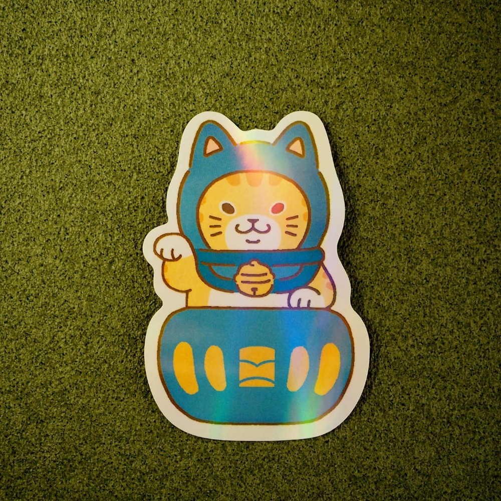 【白色吉米】- 達摩招財貓 彩虹防水大貼紙 機車貼紙 行李箱貼紙-規格圖3