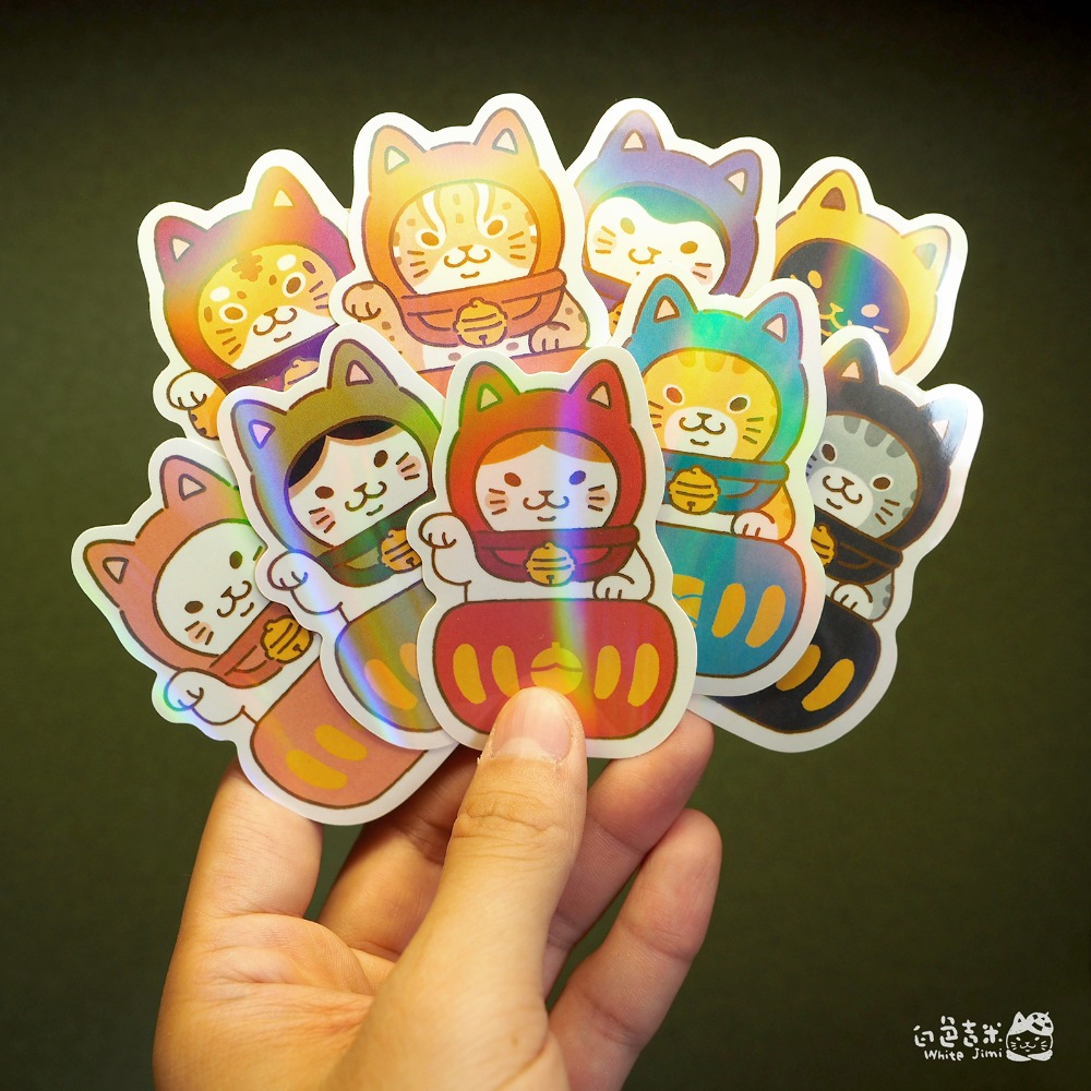 【白色吉米】- 達摩招財貓 彩虹防水大貼紙 機車貼紙 行李箱貼紙-規格圖3