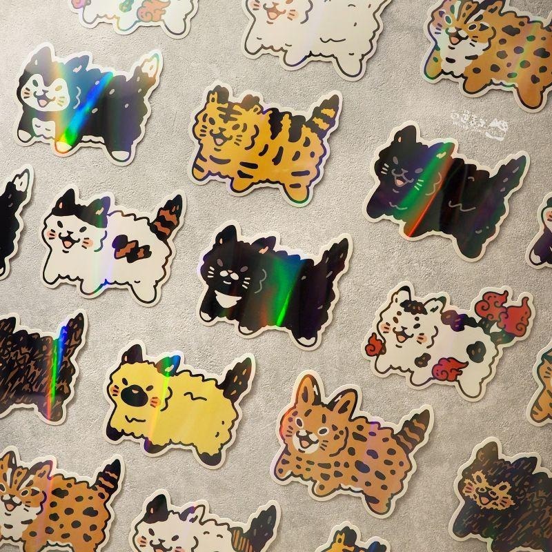 【白色吉米】- 貓貓大炸毛 珠光防水彩虹大貼紙  機車貼紙 行李箱貼紙-細節圖2