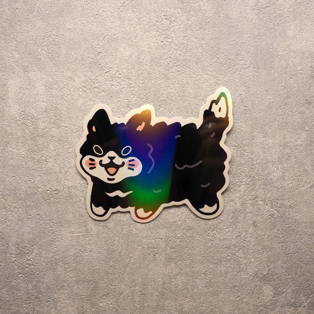 【白色吉米】- 貓貓大炸毛 珠光防水彩虹大貼紙  機車貼紙 行李箱貼紙-規格圖2