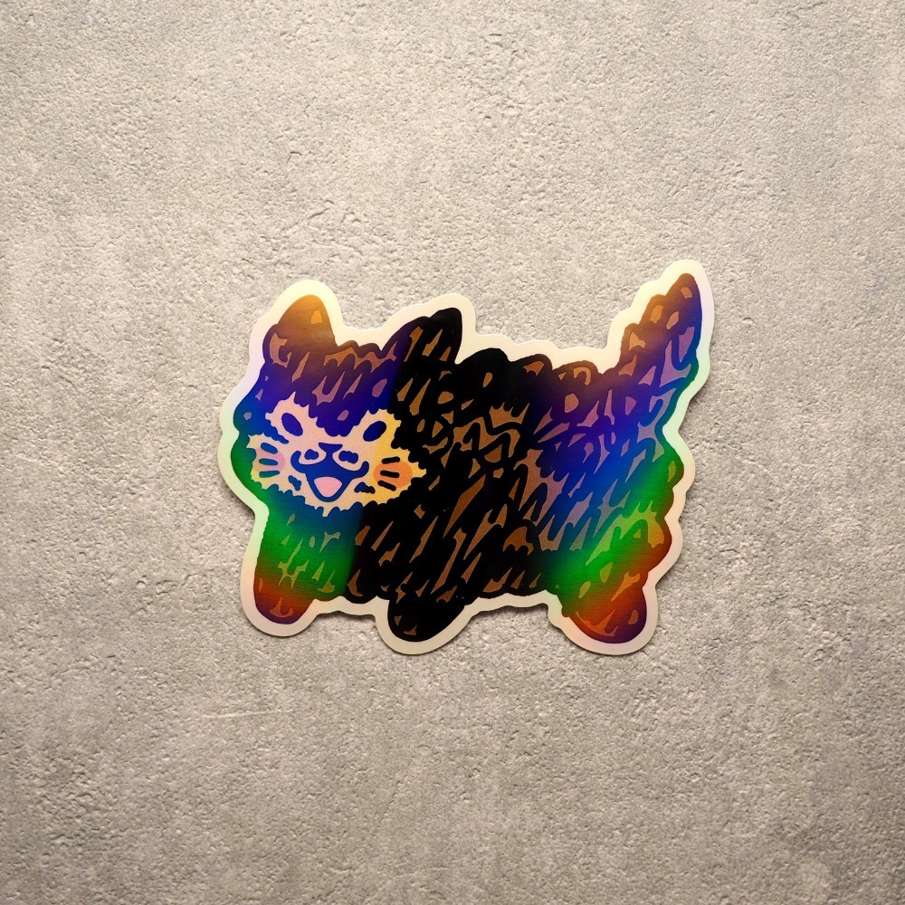 【白色吉米】- 貓貓大炸毛 珠光防水彩虹大貼紙  機車貼紙 行李箱貼紙-規格圖2