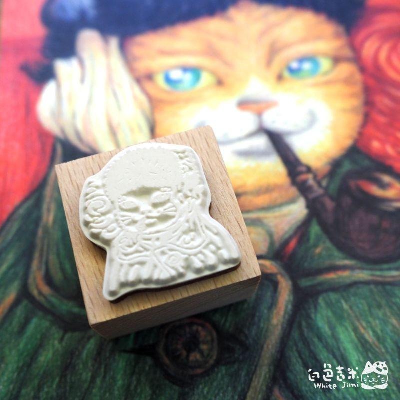 【白色吉米】- 梵谷貓 木頭印章-細節圖2