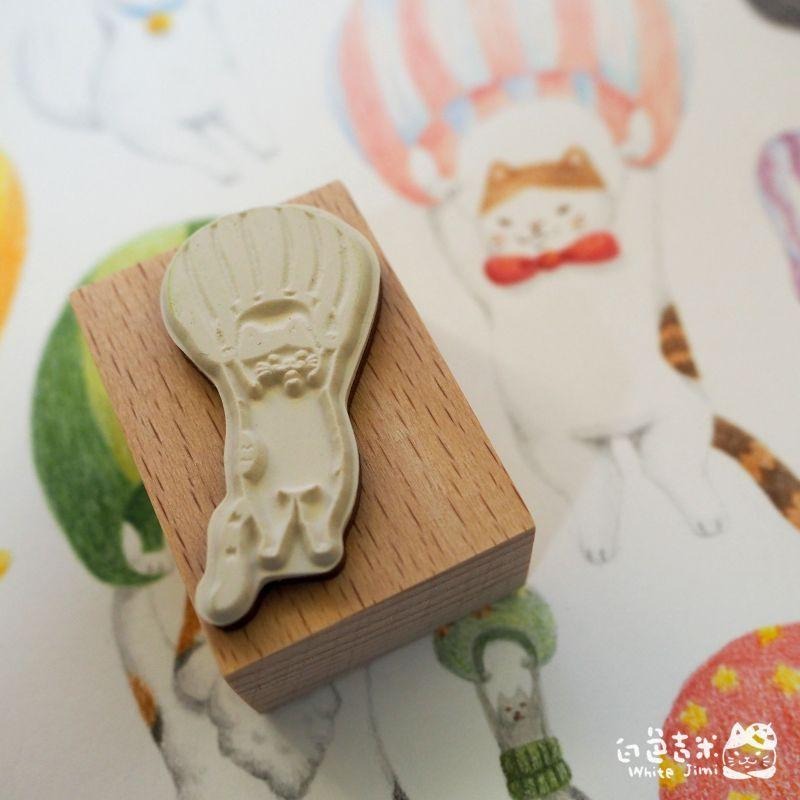 【白色吉米】- 空降貓 木頭印章-細節圖2