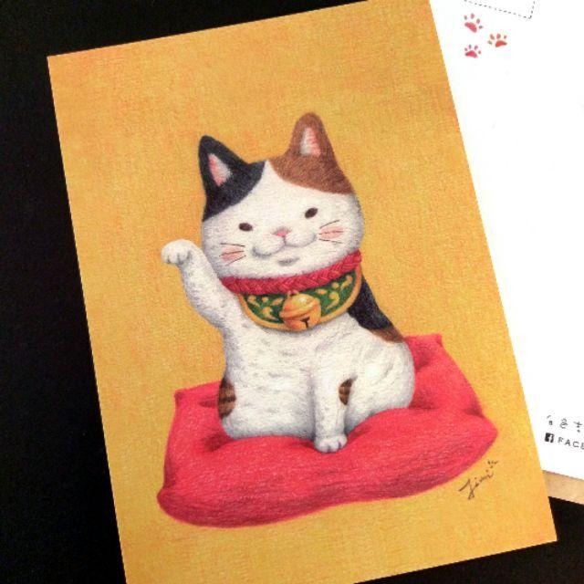【白色吉米】- 招福貓 明信片-細節圖2