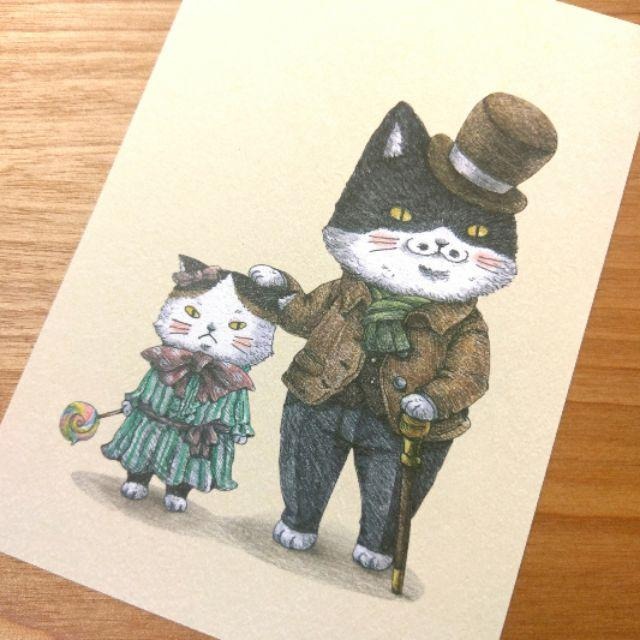 【白色吉米】- 紳士貓父女 明信片-細節圖2