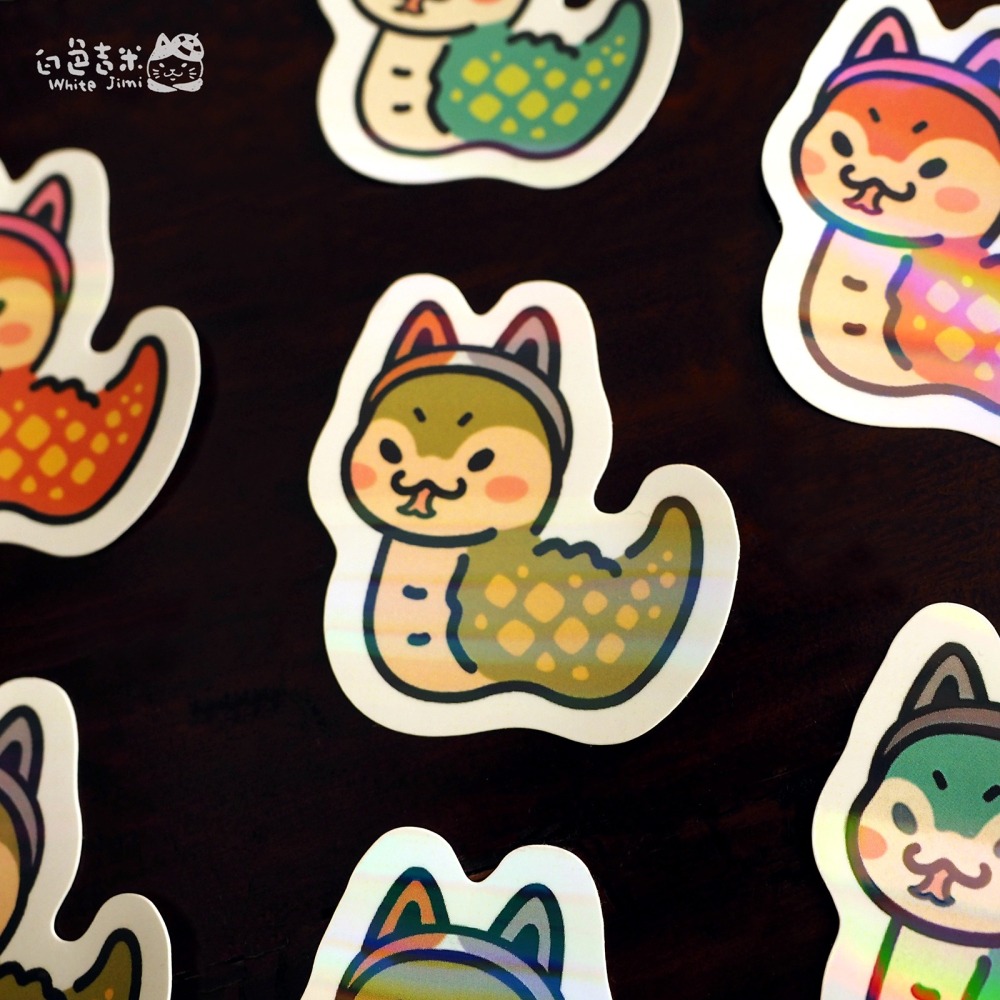 【白色吉米】- 蛇貓都好 貓貓蛇 彩虹防水小貼紙-細節圖2
