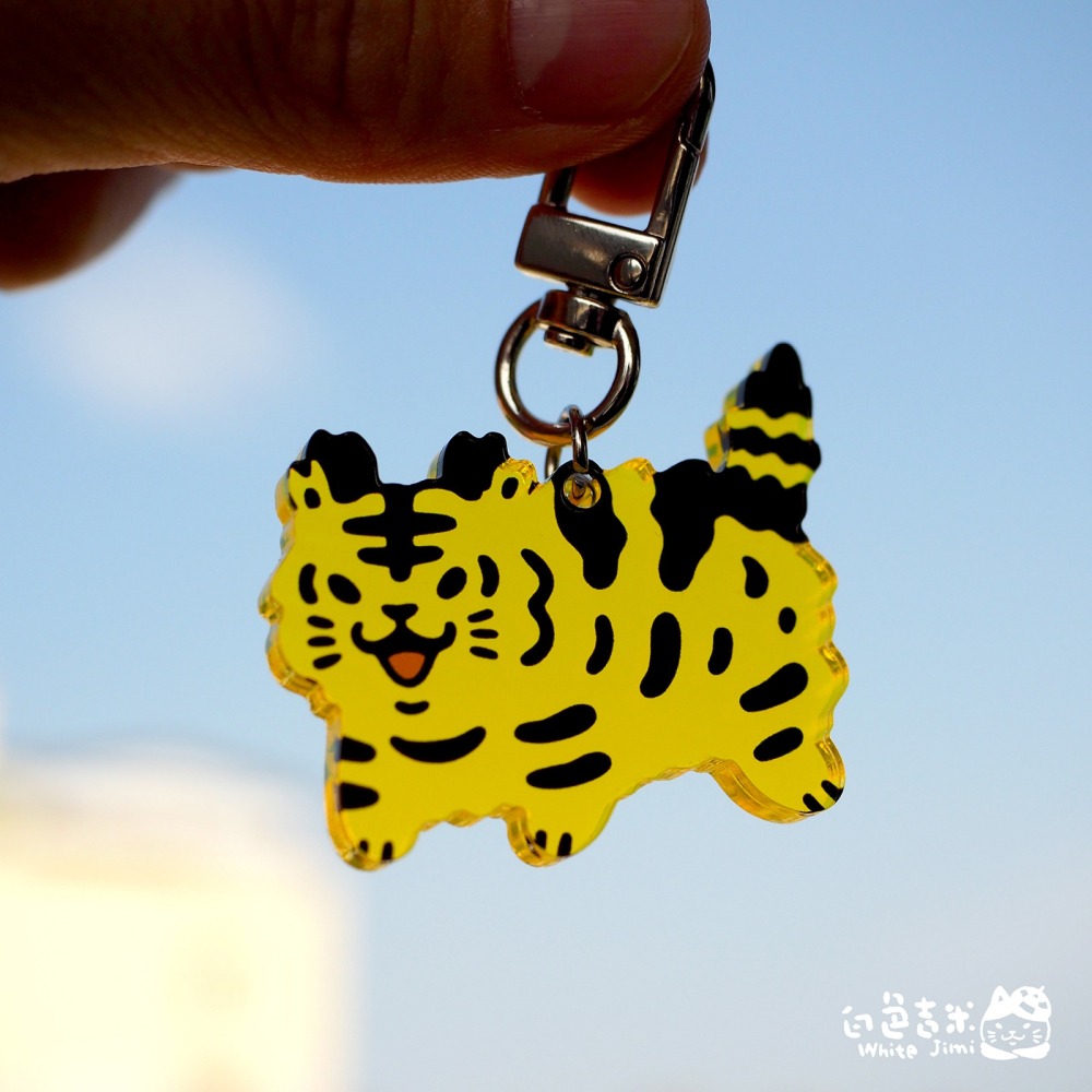 【白色吉米】- 炸毛小老虎 壓克力吊飾 透明螢光黃壓克力吊飾-細節圖5