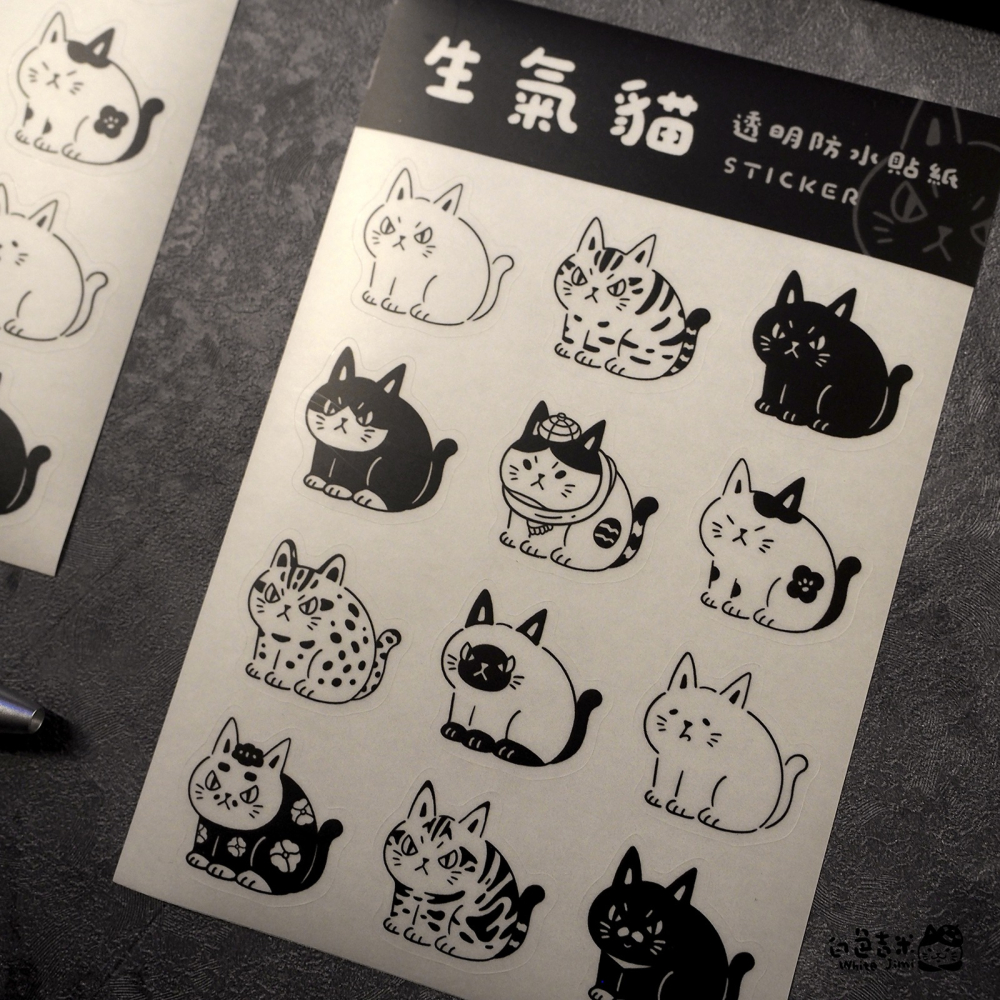 【白色吉米】- 生氣貓貓 透明霧膜貼紙-細節圖3