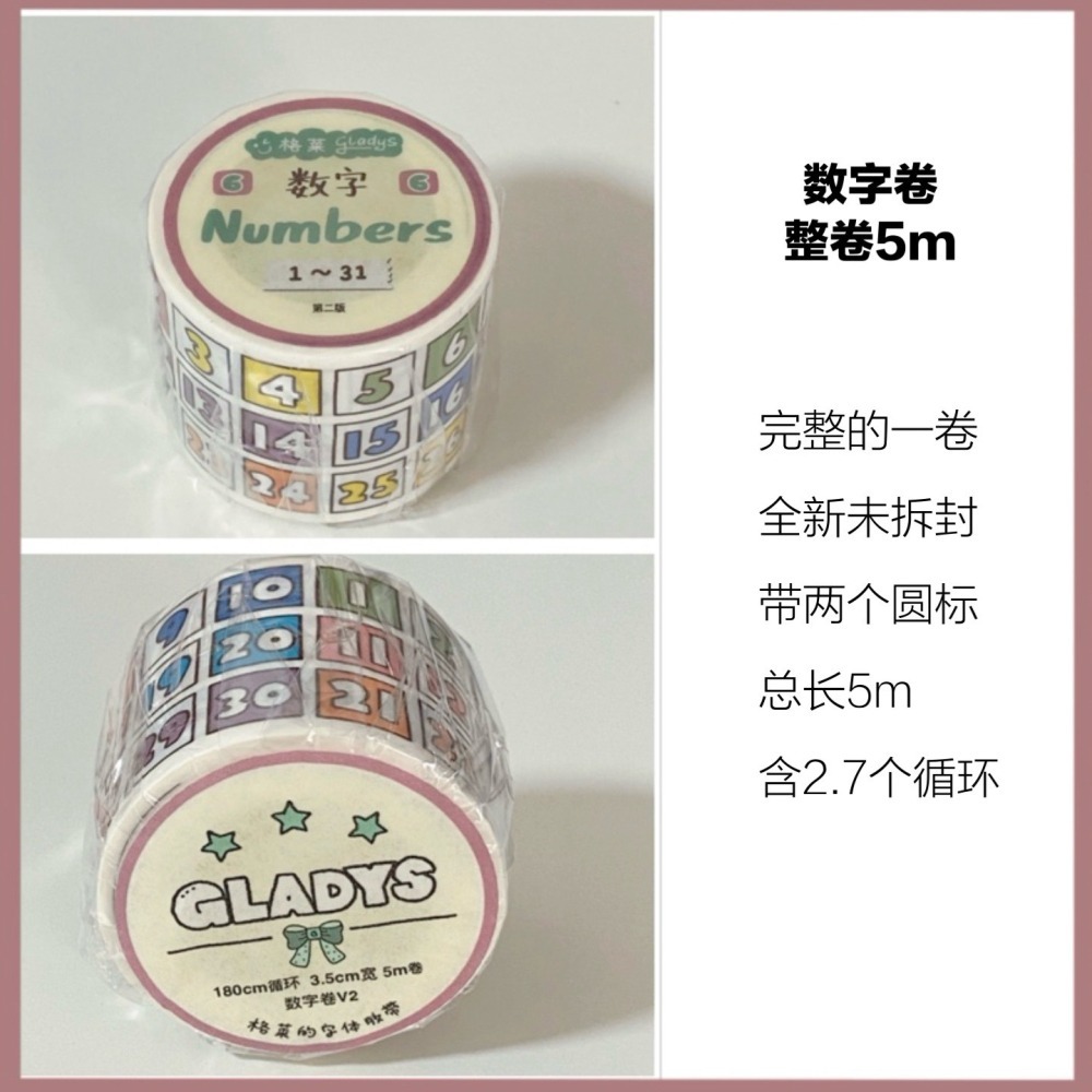 [蘋果咬一口文具選物]格萊手帳-藕色數字紙膠帶-細節圖2