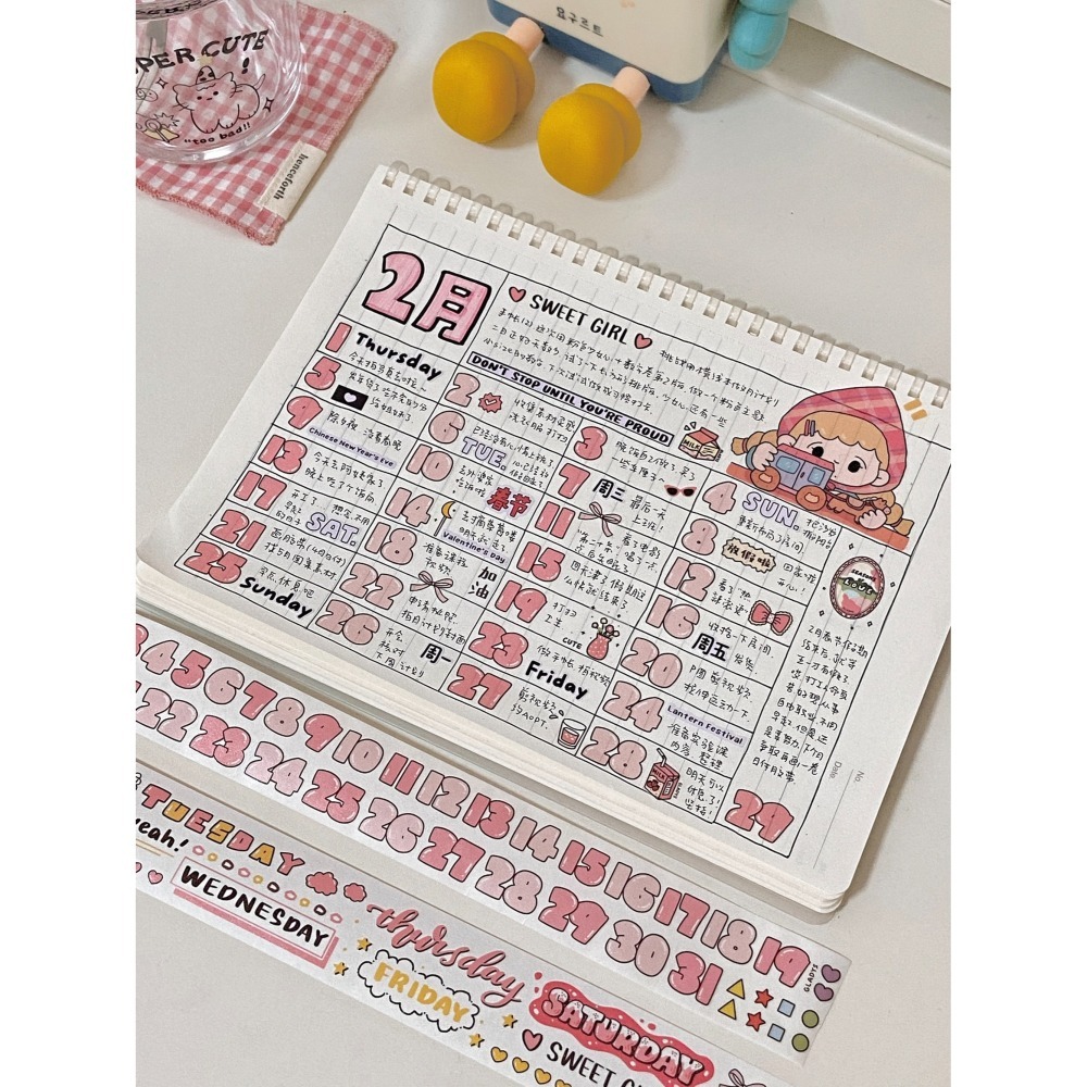 [蘋果咬一口文具選物]格萊手帳-藕色數字紙膠帶-細節圖5