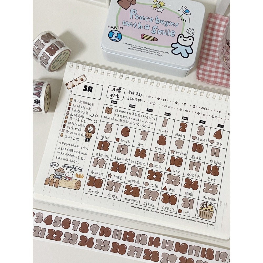 [蘋果咬一口文具選物]格萊手帳-藕色數字紙膠帶-細節圖6