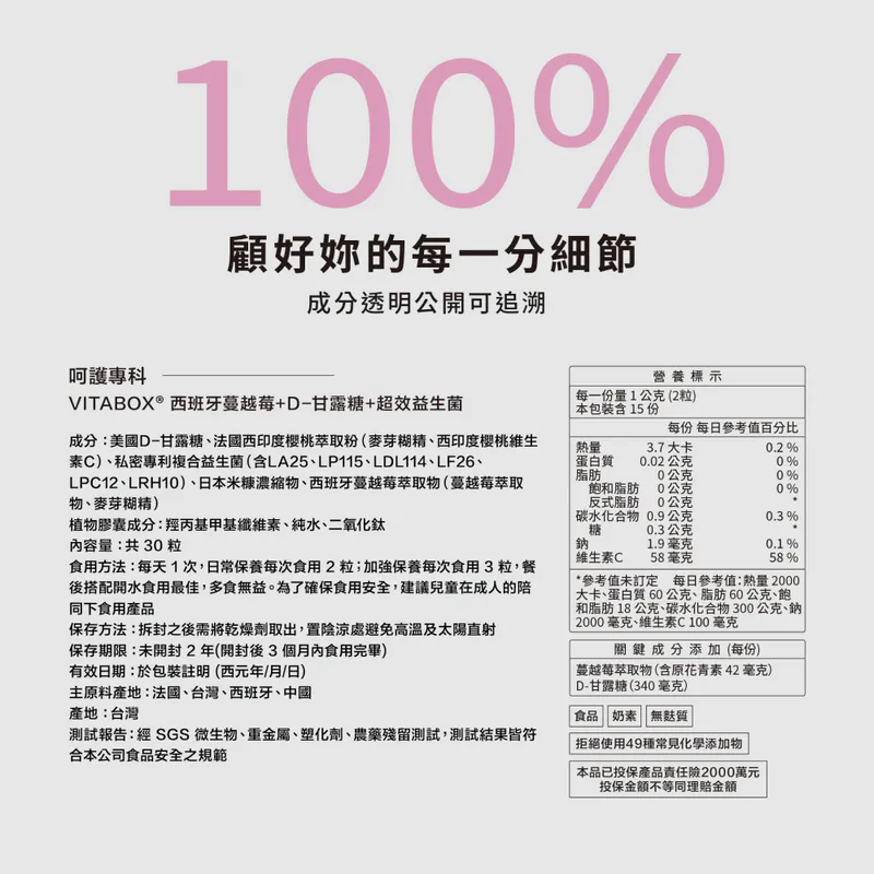 【呵護專科】西班牙蔓越莓+D-甘露糖+超效益生菌 VITABOX 維他盒子-細節圖2