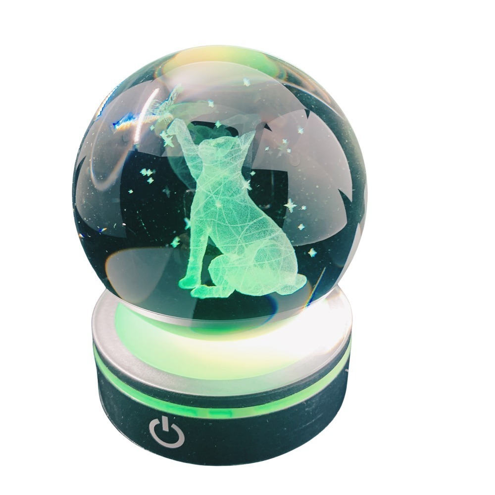 浪漫情人節的治癒之選——3D小夜燈水晶球【貓咪與蝴蝶（彩光 8 cm）含禮物盒】-細節圖3